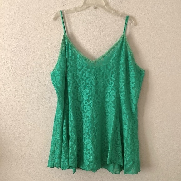 VINTAGE Plus Size Green Lace Chemise Sheer Slip Dress Lingerie Babydoll Nightie - Picture 1 of 10
